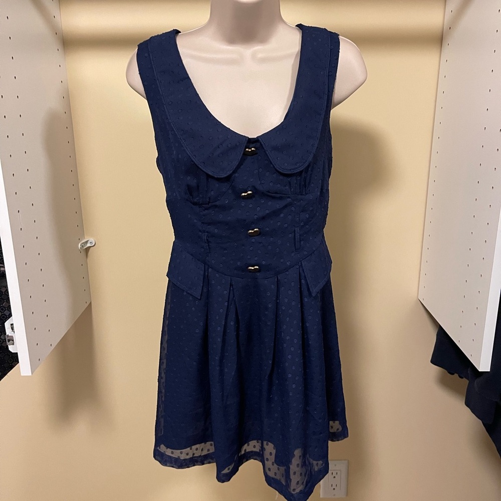 Sailor Style Swiss Dot Mini Blue Dress